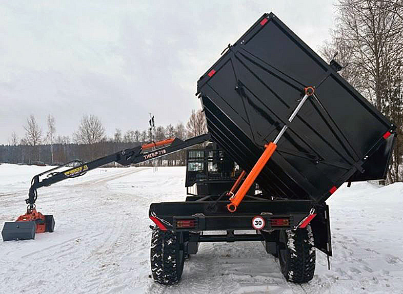 Полуприцеп для вывоза порубочных остатков, самосвальный, с сетчатыми бортами